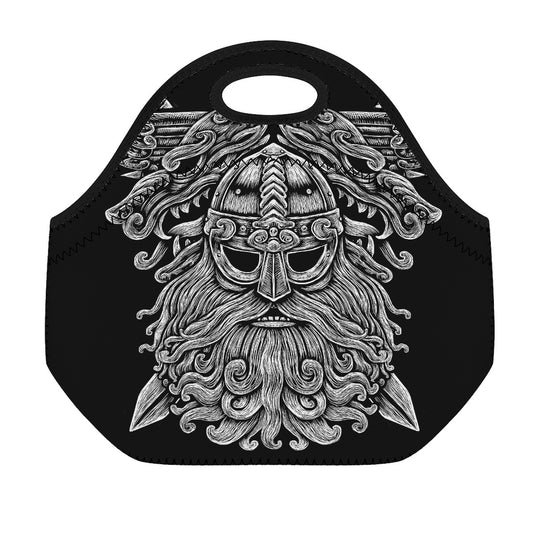 Black And White Odin With Wolfs Print Neoprene Lunch Bag
