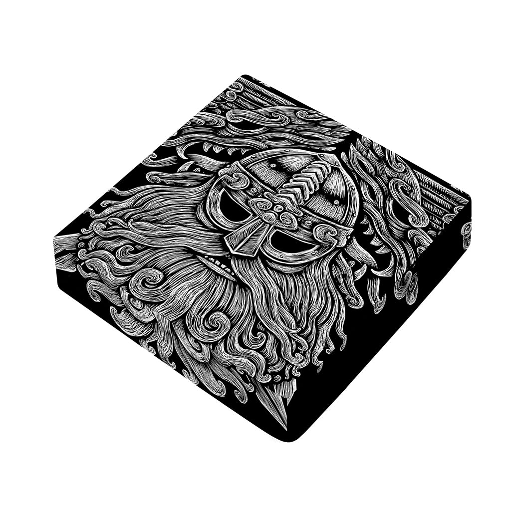 Black And White Odin With Wolfs Print Outdoor Seat Cushion Cover