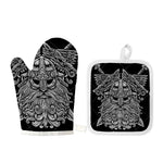 Black And White Odin With Wolfs Print Oven Mitt And Pot Holder Set