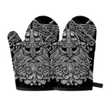 Black And White Odin With Wolfs Print Oven Mitts