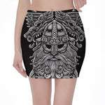 Black And White Odin With Wolfs Print Pencil Mini Skirt