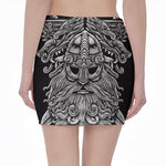 Black And White Odin With Wolfs Print Pencil Mini Skirt