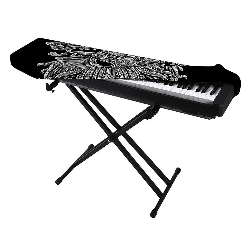 Black And White Odin With Wolfs Print Piano Keyboard Cover