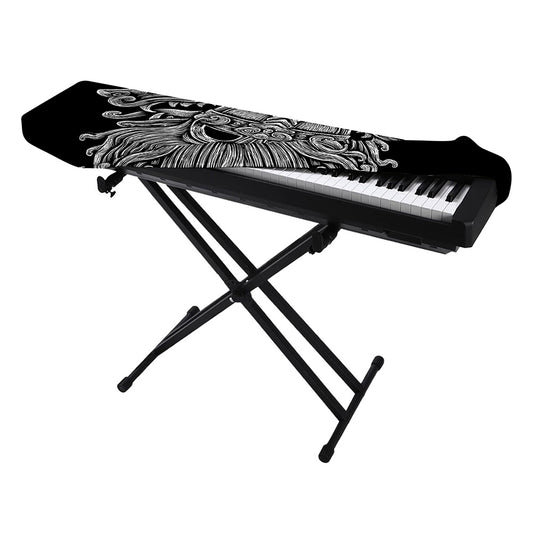 Black And White Odin With Wolfs Print Piano Keyboard Cover