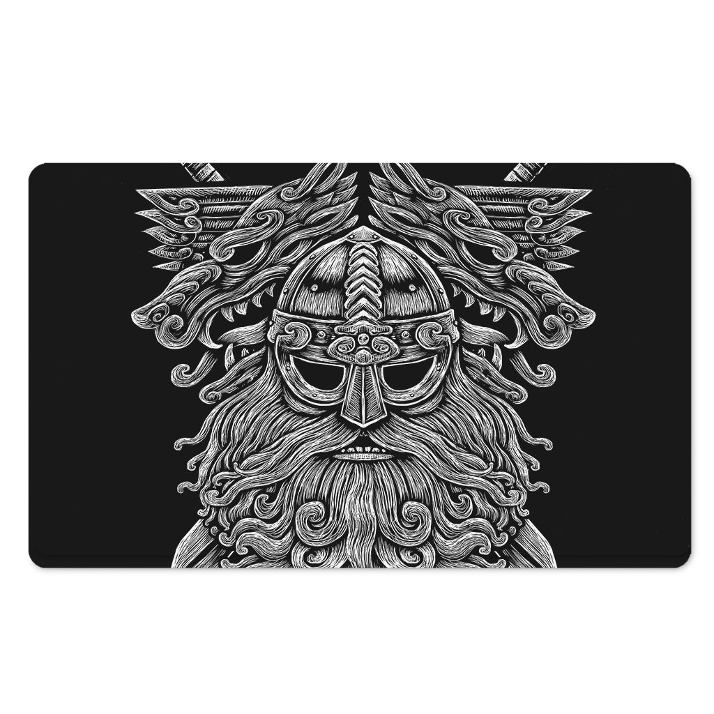 Black And White Odin With Wolfs Print Polyester Doormat