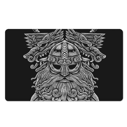 Black And White Odin With Wolfs Print Polyester Doormat