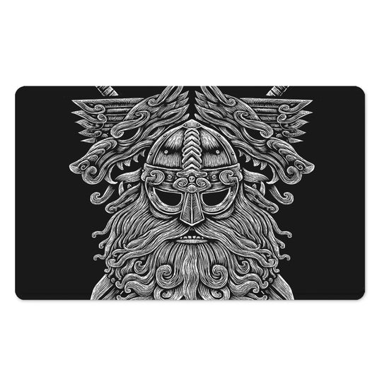 Black And White Odin With Wolfs Print Polyester Doormat