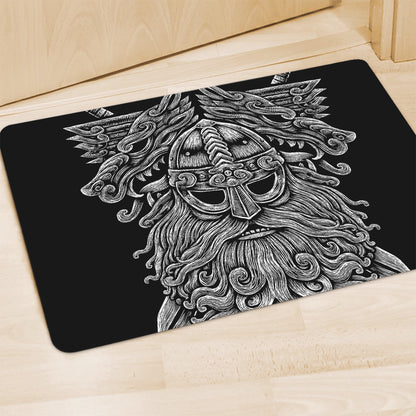 Black And White Odin With Wolfs Print Polyester Doormat