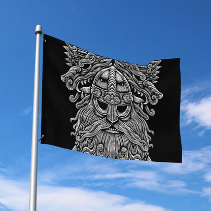 Black And White Odin With Wolfs Print Polyester Flag