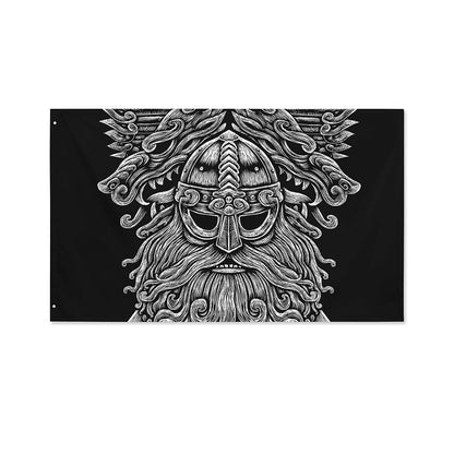 Black And White Odin With Wolfs Print Polyester Flag