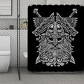 Black And White Odin With Wolfs Print Polyester Shower Curtain