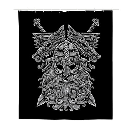 Black And White Odin With Wolfs Print Polyester Shower Curtain