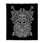 Black And White Odin With Wolfs Print Polyester Shower Curtain