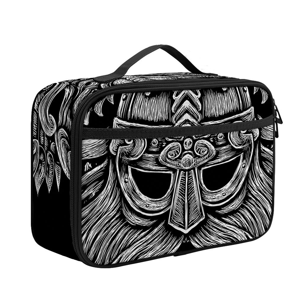 Black And White Odin With Wolfs Print Portable Lunch Bag