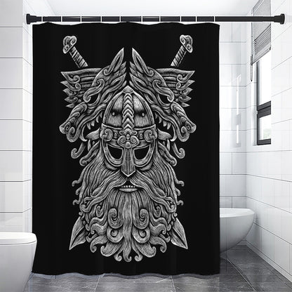 Black And White Odin With Wolfs Print Premium Shower Curtain