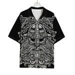 Black And White Odin With Wolfs Print Rayon Hawaiian Shirt