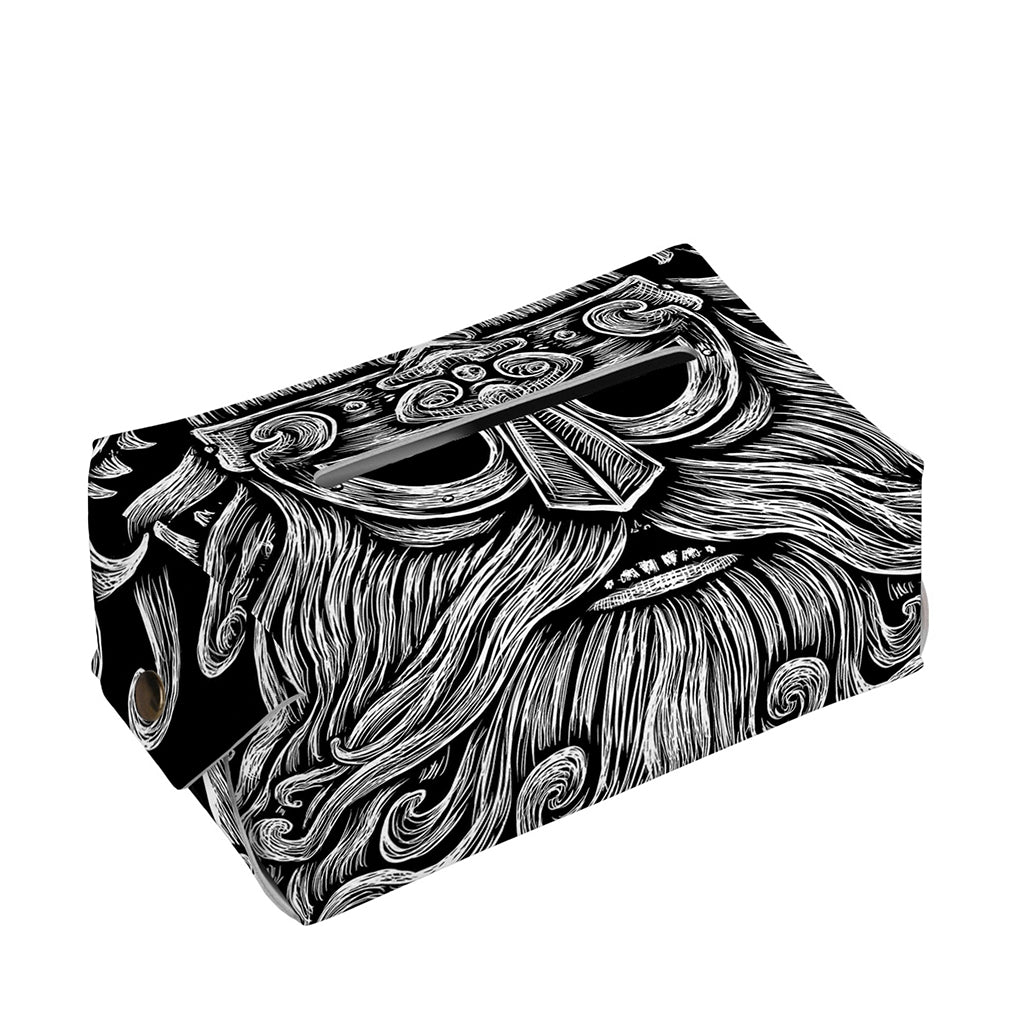Black And White Odin With Wolfs Print Rectangle Tissue Box Cover