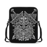 Black And White Odin With Wolfs Print Rectangular Crossbody Bag