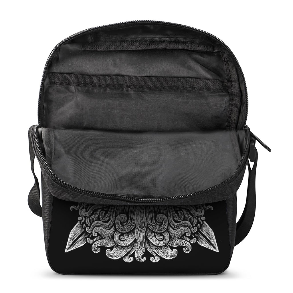 Black And White Odin With Wolfs Print Rectangular Crossbody Bag