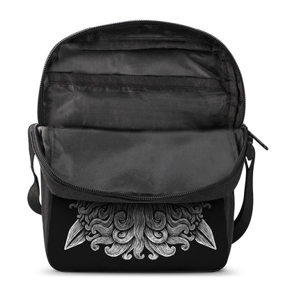 Black And White Odin With Wolfs Print Rectangular Crossbody Bag