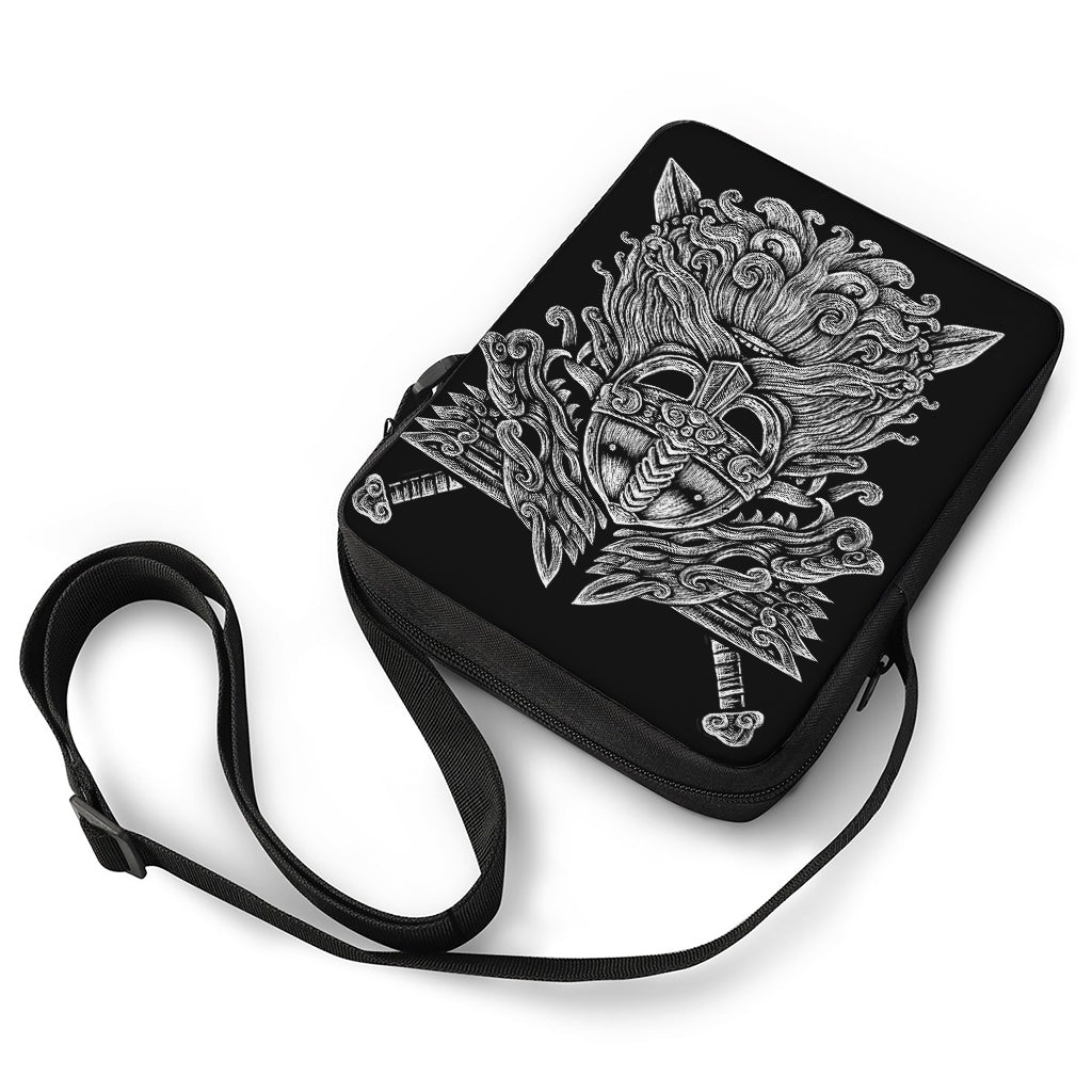 Black And White Odin With Wolfs Print Rectangular Crossbody Bag