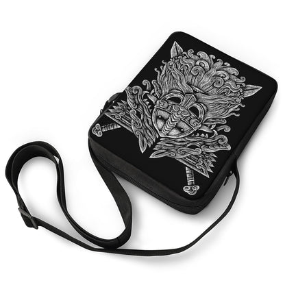Black And White Odin With Wolfs Print Rectangular Crossbody Bag