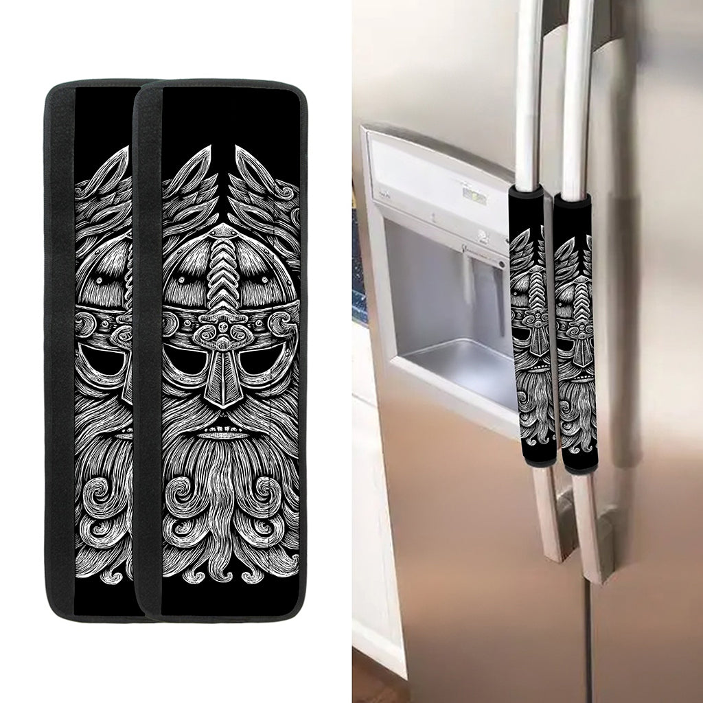 Black And White Odin With Wolfs Print Refrigerator Handle Covers