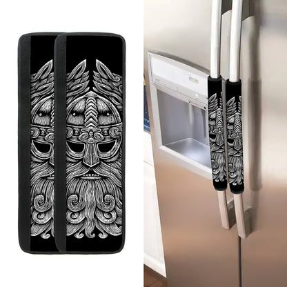 Black And White Odin With Wolfs Print Refrigerator Handle Covers