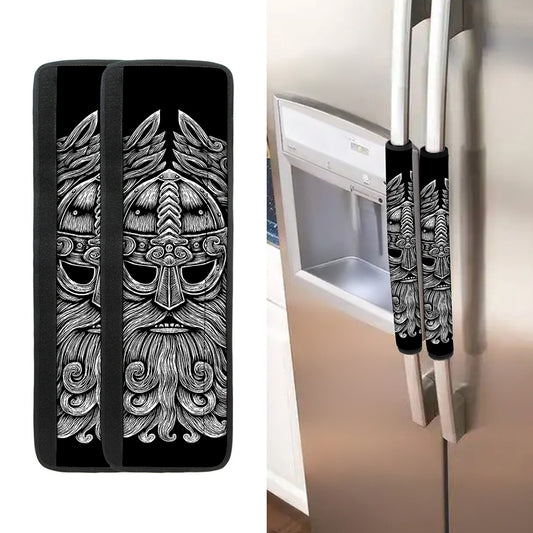 Black And White Odin With Wolfs Print Refrigerator Handle Covers