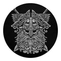 Black And White Odin With Wolfs Print Round Blanket
