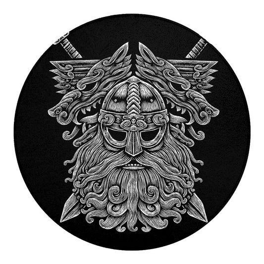 Black And White Odin With Wolfs Print Round Blanket