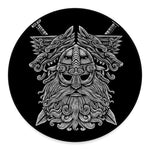 Black And White Odin With Wolfs Print Round Floor Mat