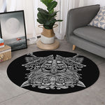 Black And White Odin With Wolfs Print Round Rug
