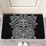 Black And White Odin With Wolfs Print Rubber Doormat