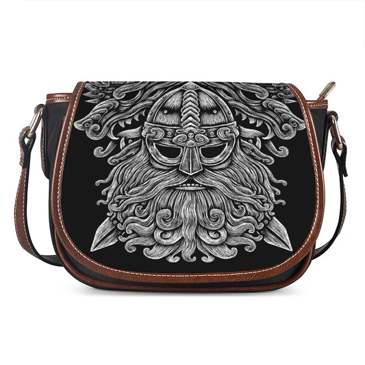 Black And White Odin With Wolfs Print Saddle Bag