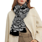 Black And White Odin With Wolfs Print Scarf