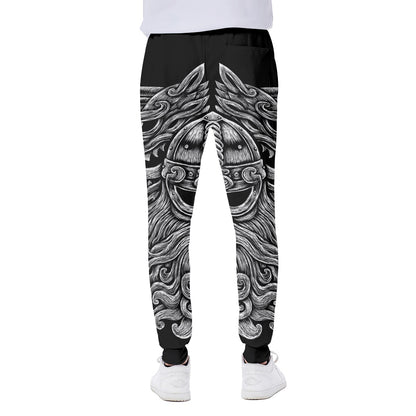Black And White Odin With Wolfs Print Scuba Joggers