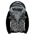 Black And White Odin With Wolfs Print Sherpa Lined Zip Up Hoodie