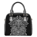 Black And White Odin With Wolfs Print Shoulder Handbag