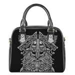 Black And White Odin With Wolfs Print Shoulder Handbag