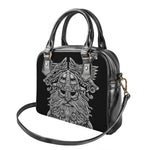 Black And White Odin With Wolfs Print Shoulder Handbag