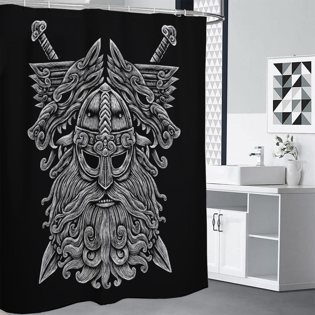 Black And White Odin With Wolfs Print Shower Curtain