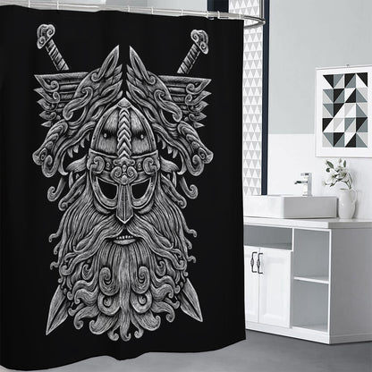 Black And White Odin With Wolfs Print Shower Curtain