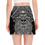 Black And White Odin With Wolfs Print Side Slit Mini Skirt