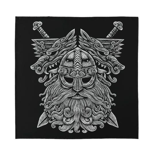 Black And White Odin With Wolfs Print Silk Bandana