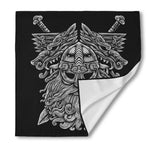 Black And White Odin With Wolfs Print Silk Bandana
