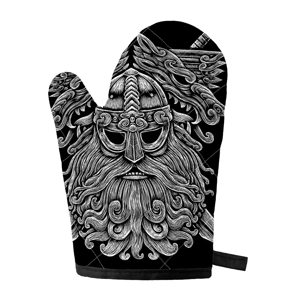 Black And White Odin With Wolfs Print Single Oven Mitt