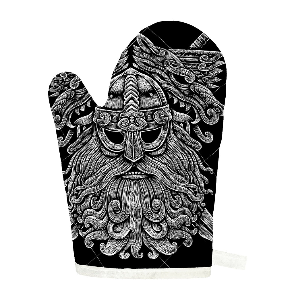 Black And White Odin With Wolfs Print Single Oven Mitt