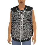 Black And White Odin With Wolfs Print Sleeveless Baseball Jersey