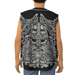 Black And White Odin With Wolfs Print Sleeveless Baseball Jersey